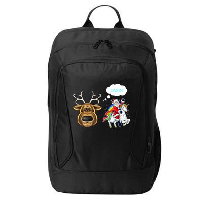 Funny Reindeer Replaced By Unicorn With Santa Claus City Backpack