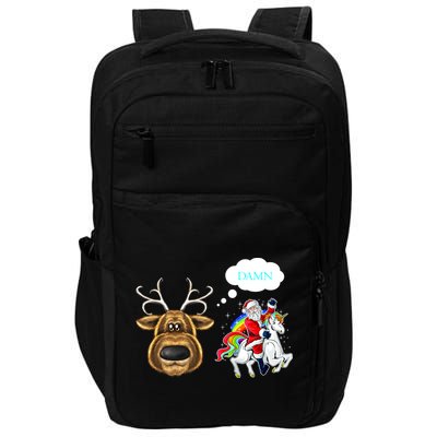 Funny Reindeer Replaced By Unicorn With Santa Claus Impact Tech Backpack