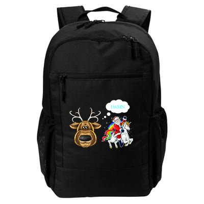 Funny Reindeer Replaced By Unicorn With Santa Claus Backpack