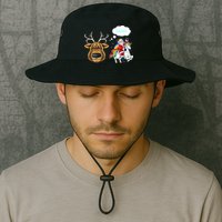 Funny Reindeer Replaced By Unicorn With Santa Claus Bucket Hat
