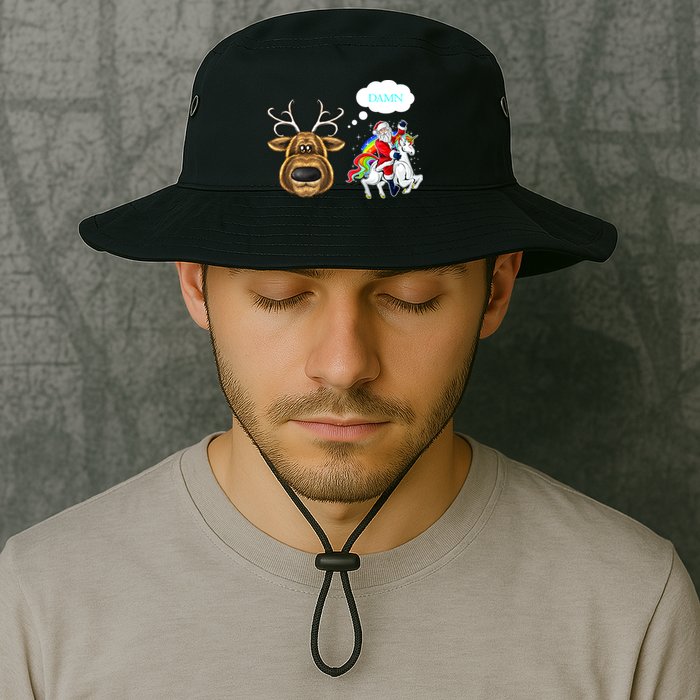 Funny Reindeer Replaced By Unicorn With Santa Claus Bucket Hat