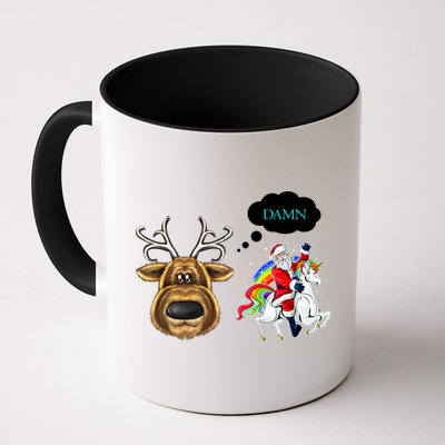 Funny Reindeer Replaced By Unicorn With Santa Claus Mug