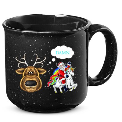 Funny Reindeer Replaced By Unicorn With Santa Claus 15oz Campfire Ceramic Mug