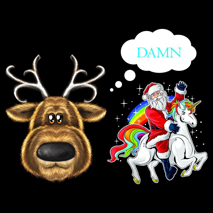 Funny Reindeer Replaced By Unicorn With Santa Claus Drawstring Bag