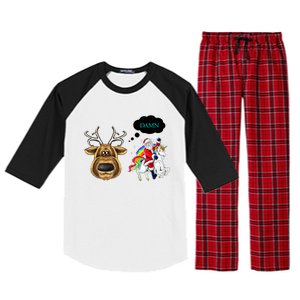 Funny Reindeer Replaced By Unicorn With Santa Claus Raglan Sleeve Pajama Set