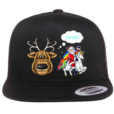 Funny Reindeer Replaced By Unicorn With Santa Claus Flatbill Hat