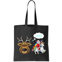Funny Reindeer Replaced By Unicorn With Santa Claus Bag