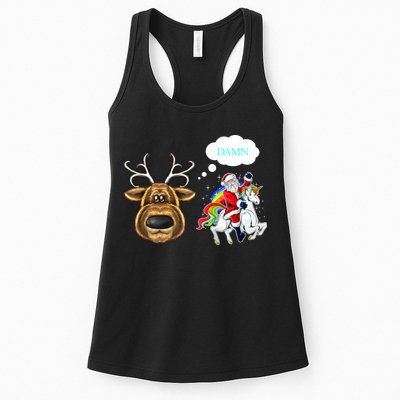 Funny Reindeer Replaced By Unicorn With Santa Claus Womens Tank Top