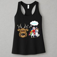 Funny Reindeer Replaced By Unicorn With Santa Claus Womens Tank Top