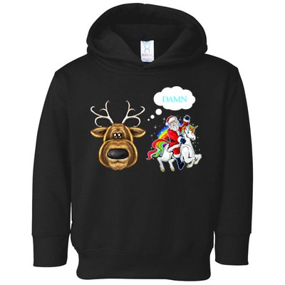 Funny Reindeer Replaced By Unicorn With Santa Claus Toddler Hoodie