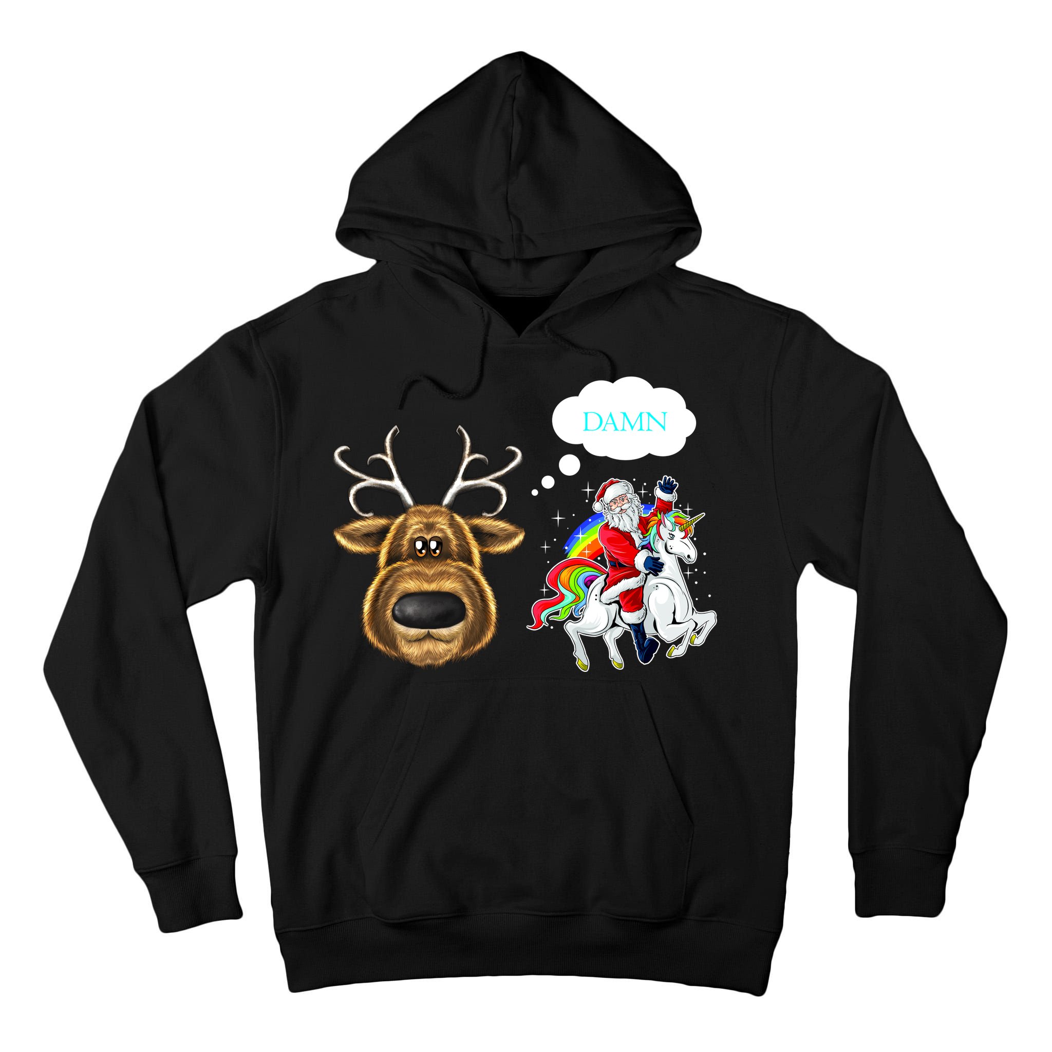 Funny Reindeer Replaced By Unicorn With Santa Claus Tall Hoodie