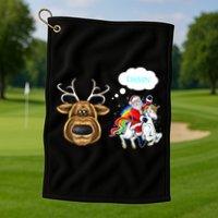 Funny Reindeer Replaced By Unicorn With Santa Claus Golf Towel