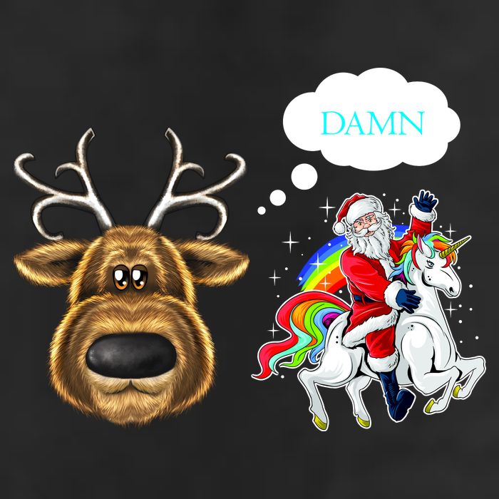 Funny Reindeer Replaced By Unicorn With Santa Claus Golf Towel