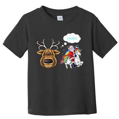 Funny Reindeer Replaced By Unicorn With Santa Claus Toddler T-Shirt