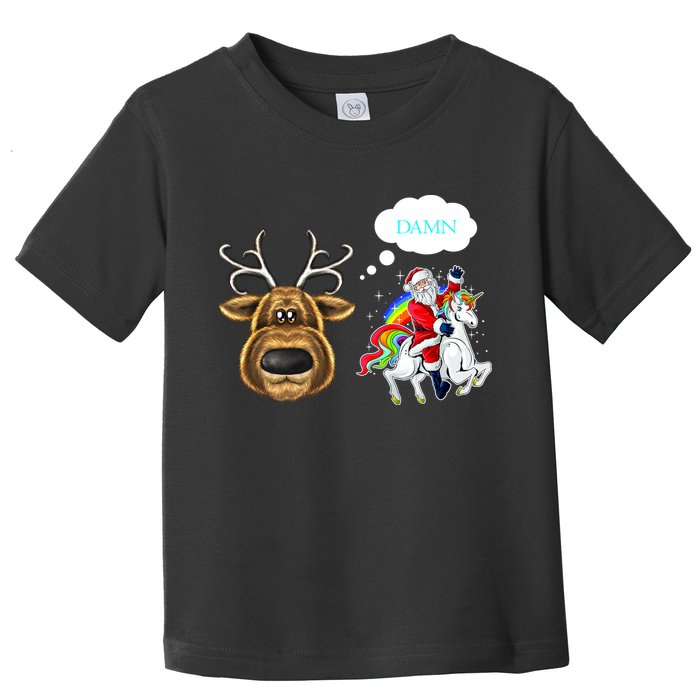 Funny Reindeer Replaced By Unicorn With Santa Claus Toddler T-Shirt