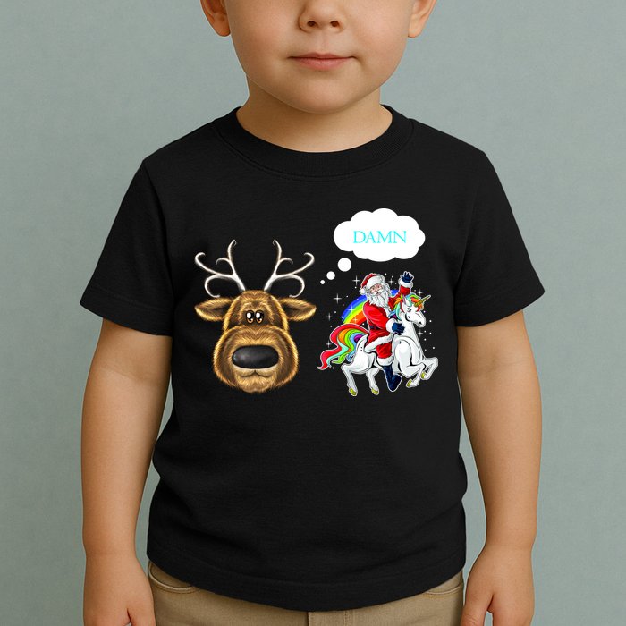 Funny Reindeer Replaced By Unicorn With Santa Claus Toddler T-Shirt
