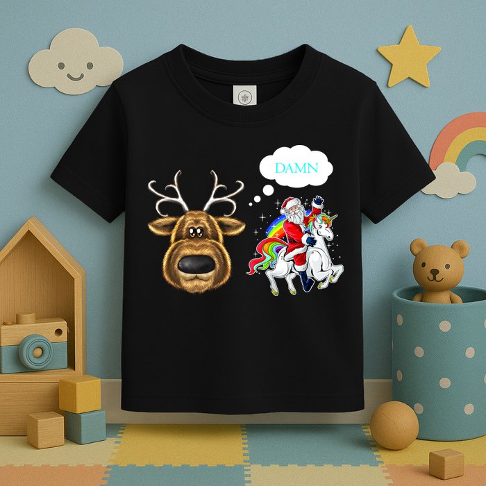 Funny Reindeer Replaced By Unicorn With Santa Claus Toddler T-Shirt
