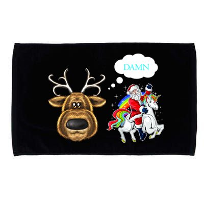Funny Reindeer Replaced By Unicorn With Santa Claus Microfiber Hand Towel