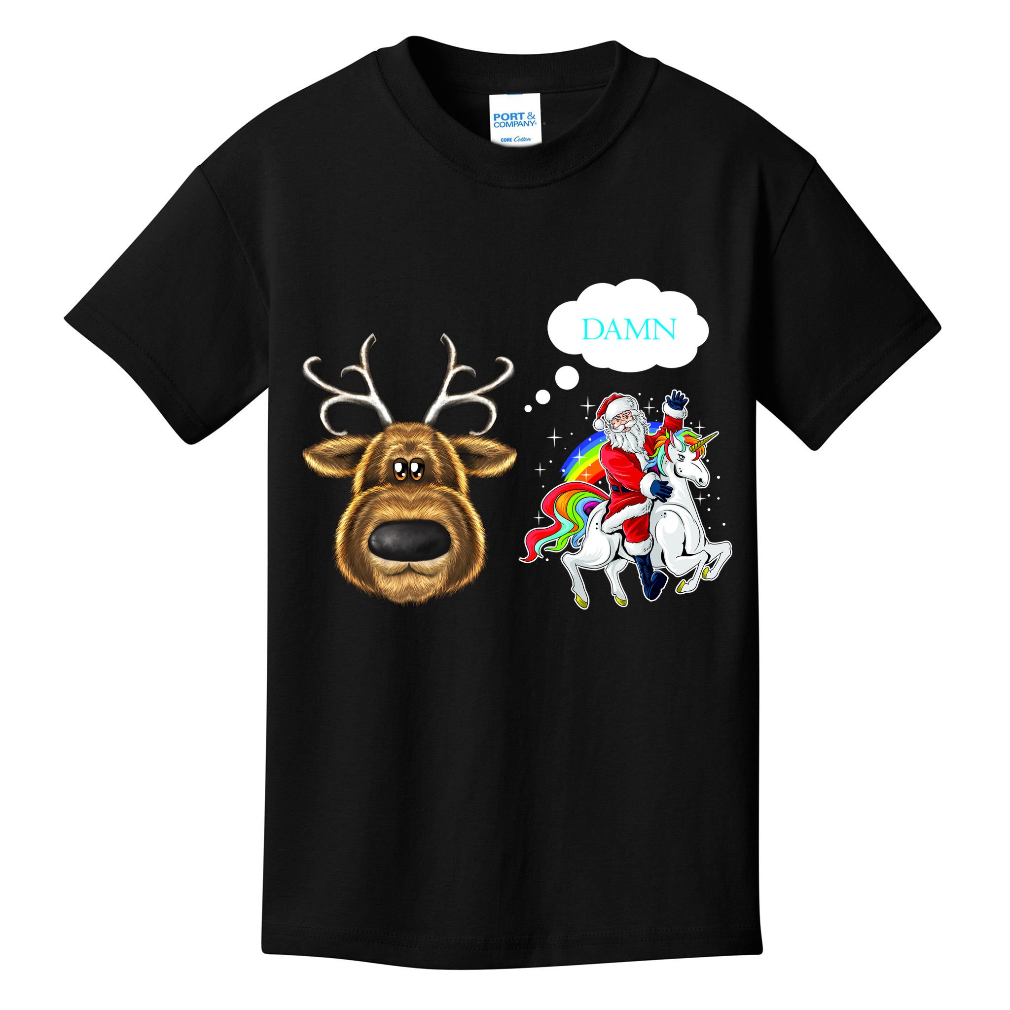 Funny Reindeer Replaced By Unicorn With Santa Claus Kids T-Shirt