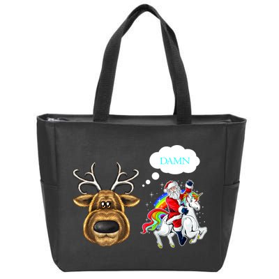 Funny Reindeer Replaced By Unicorn With Santa Claus Zip Tote Bag