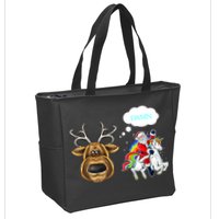Funny Reindeer Replaced By Unicorn With Santa Claus Zip Tote Bag