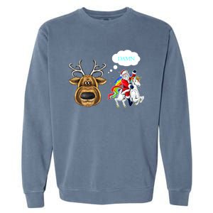 Funny Reindeer Replaced By Unicorn With Santa Claus Garment-Dyed Sweatshirt