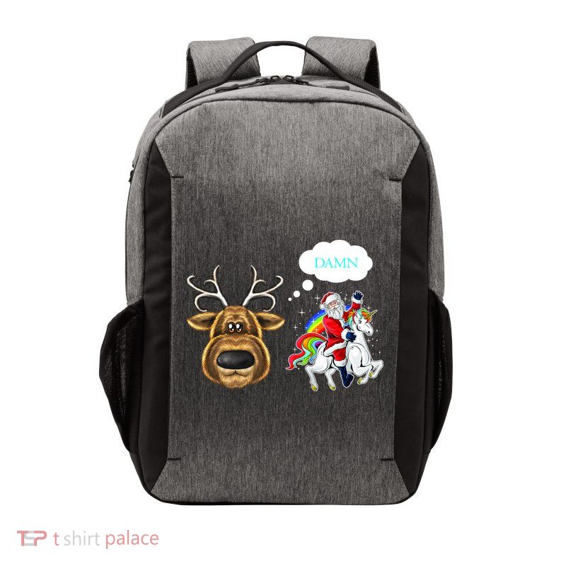Funny Reindeer Replaced By Unicorn With Santa Claus Vector Backpack