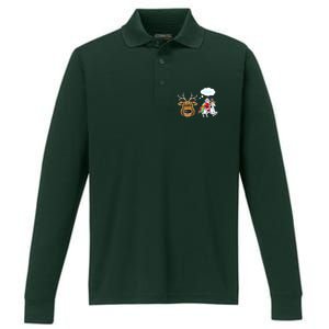 Funny Reindeer Replaced By Unicorn With Santa Claus Performance Long Sleeve Polo