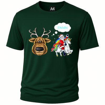 Funny Reindeer Replaced By Unicorn With Santa Claus Performance Shirt