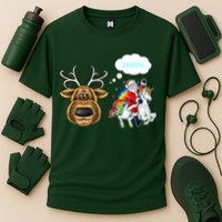 Funny Reindeer Replaced By Unicorn With Santa Claus Performance Shirt