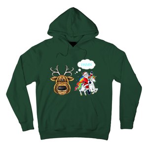 Funny Reindeer Replaced By Unicorn With Santa Claus Hoodie