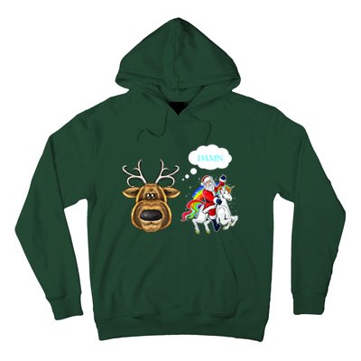 Funny Reindeer Replaced By Unicorn With Santa Claus Hoodie