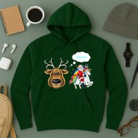 Funny Reindeer Replaced By Unicorn With Santa Claus Hoodie