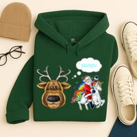 Funny Reindeer Replaced By Unicorn With Santa Claus Hoodie