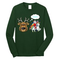 Funny Reindeer Replaced By Unicorn With Santa Claus Long Sleeve Shirt