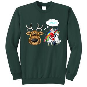 Funny Reindeer Replaced By Unicorn With Santa Claus Sweatshirt