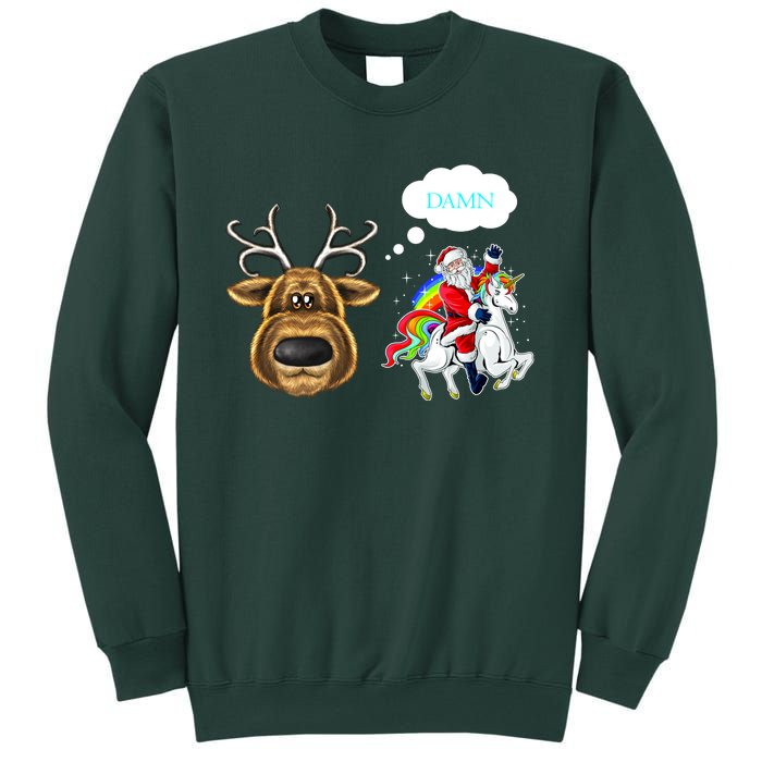 Funny Reindeer Replaced By Unicorn With Santa Claus Sweatshirt