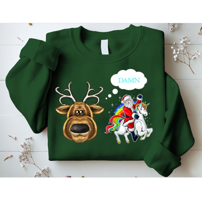 Funny Reindeer Replaced By Unicorn With Santa Claus Sweatshirt