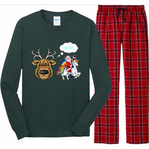 Funny Reindeer Replaced By Unicorn With Santa Claus Long Sleeve Pajama Set