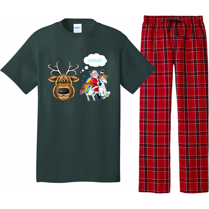 Funny Reindeer Replaced By Unicorn With Santa Claus Pajama Set