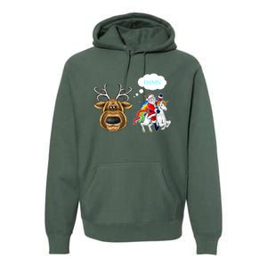 Funny Reindeer Replaced By Unicorn With Santa Claus Premium Hoodie