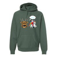 Funny Reindeer Replaced By Unicorn With Santa Claus Premium Hoodie