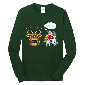 Funny Reindeer Replaced By Unicorn With Santa Claus Tall Long Sleeve T-Shirt