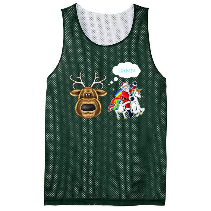 Funny Reindeer Replaced By Unicorn With Santa Claus Mesh Reversible Basketball Jersey Tank