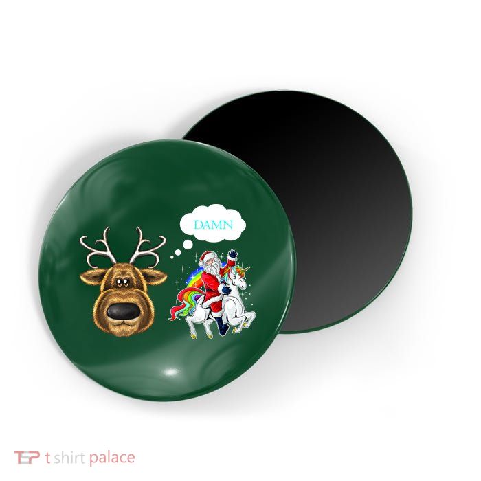 Funny Reindeer Replaced By Unicorn With Santa Claus Magnet