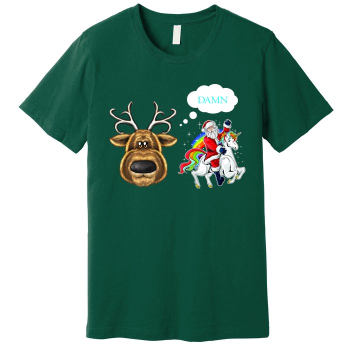 Funny Reindeer Replaced By Unicorn With Santa Claus Premium T-Shirt