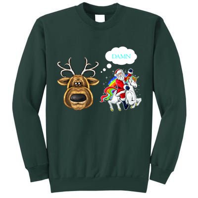 Funny Reindeer Replaced By Unicorn With Santa Claus Tall Sweatshirt