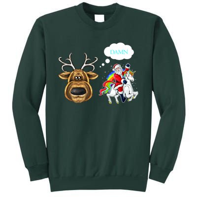 Funny Reindeer Replaced By Unicorn With Santa Claus Tall Sweatshirt