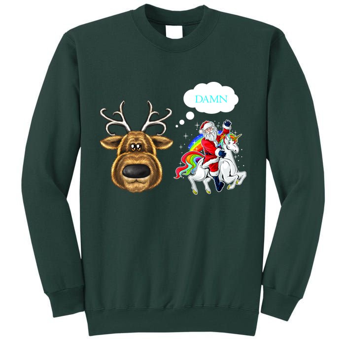 Funny Reindeer Replaced By Unicorn With Santa Claus Tall Sweatshirt