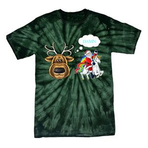 Funny Reindeer Replaced By Unicorn With Santa Claus Tie-Dye T-Shirt